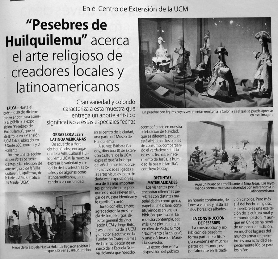 17 de diciembre en Diario El Centro: “Pesebres de Huilquilemu acerca el arte religioso de creadores locales y latinoamericanos”