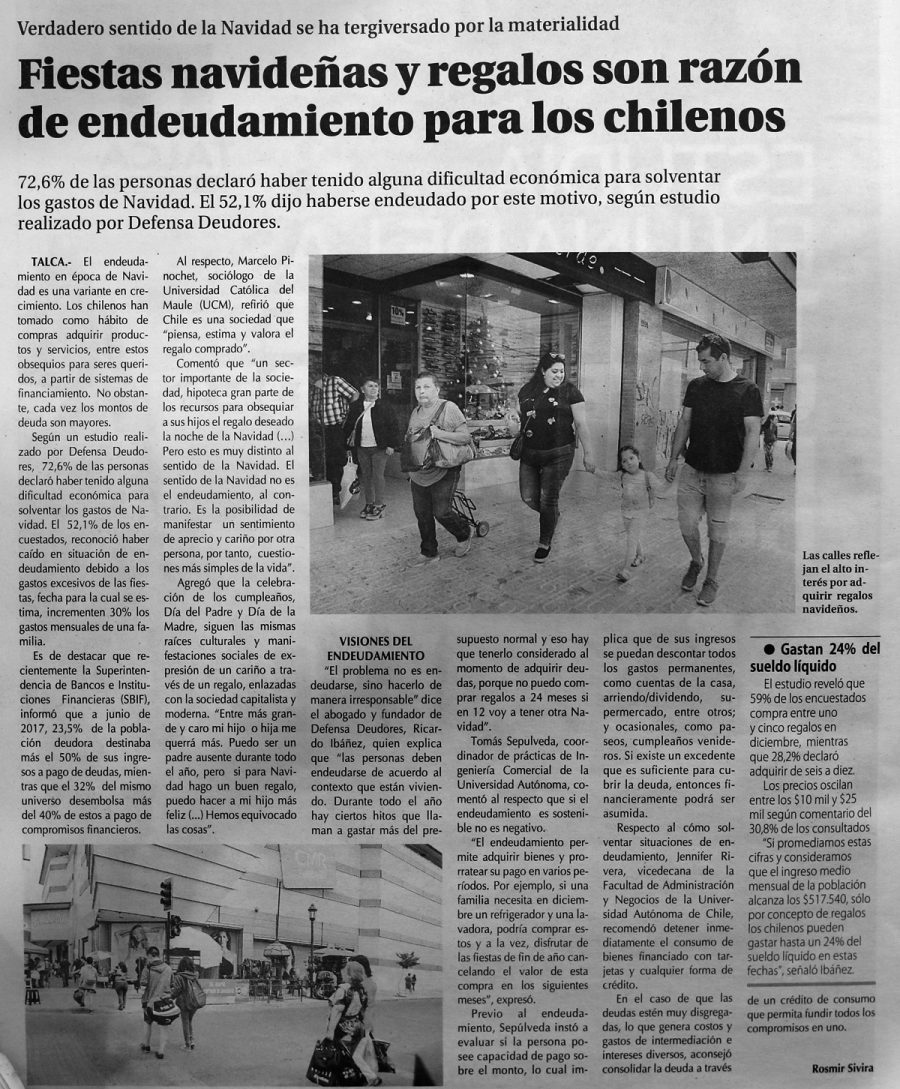 17 de diciembre en Diario El Centro: “Fiestas navideñas y regalos son razón de endeudamiento para los chilenos”