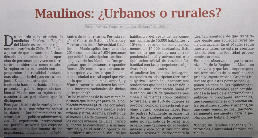 18 de junio en Diario El Centro: “Maulinos: ¿Urbanos o Rurales?”