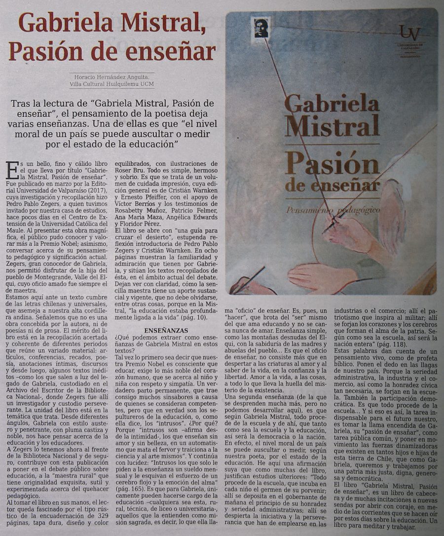 18 de junio en Diario El Centro: “Gabriela Mistral, Pasión de enseñar”