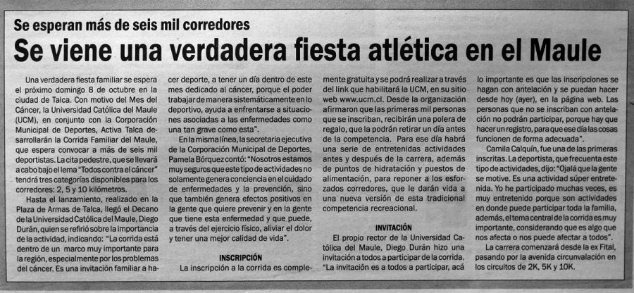 18 de septiembre en Diario El Centro: “Se viene una verdadera fiesta atlética en el Maule”