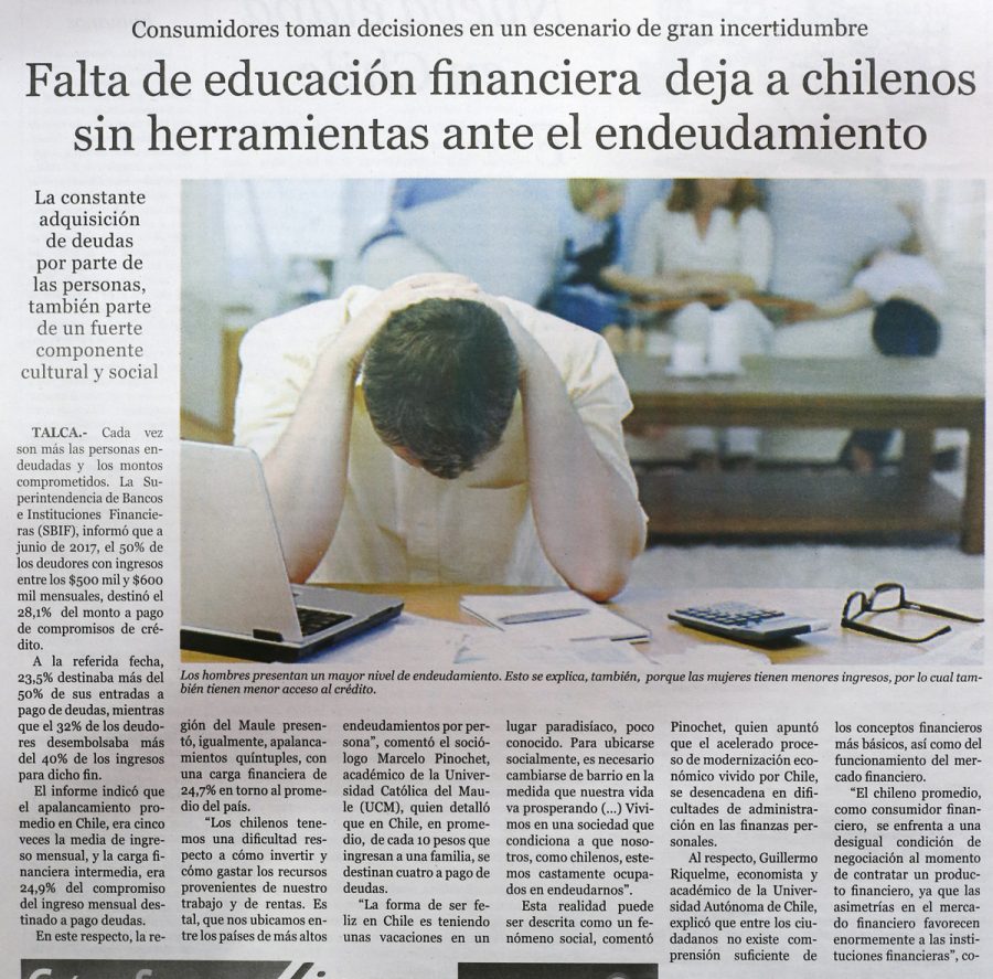 18 de diciembre en Diario El Centro: “Falta de educación financiera deja a chilenos sin herramientas ante el endeudamiento”