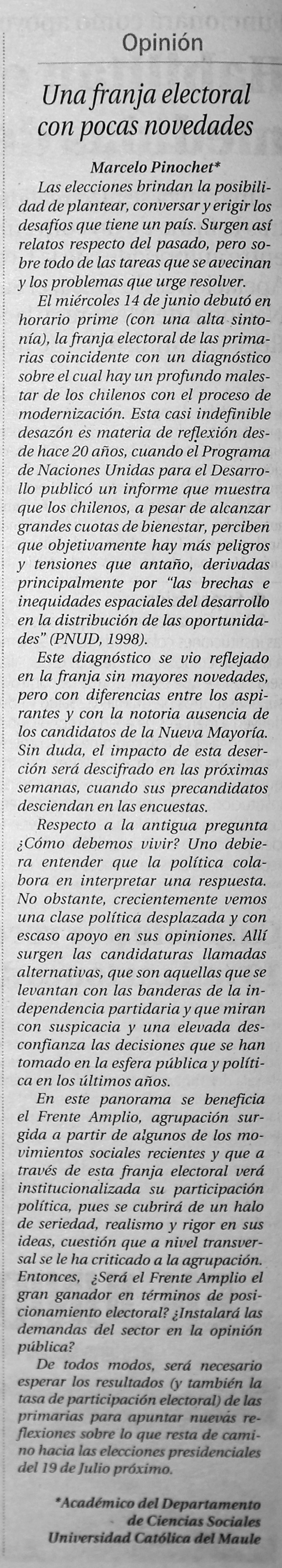 19 de junio en Diario El Centro: “Una franja electoral con pocas novedades”