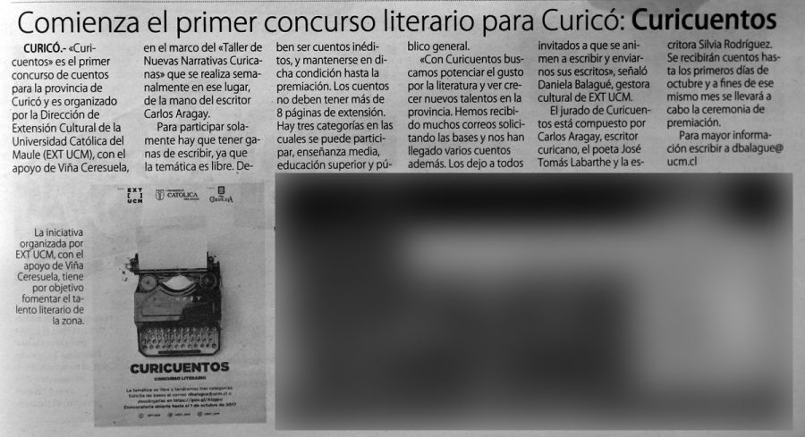 19 de agosto en Diario El Centro: “Comienza el primer concurso literario para Curicó: Curicuentos”