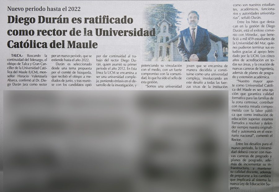 20 de julio en Diario El Centro: “Diego Durán es ratificado como rector de la Universidad Católica del Maule”