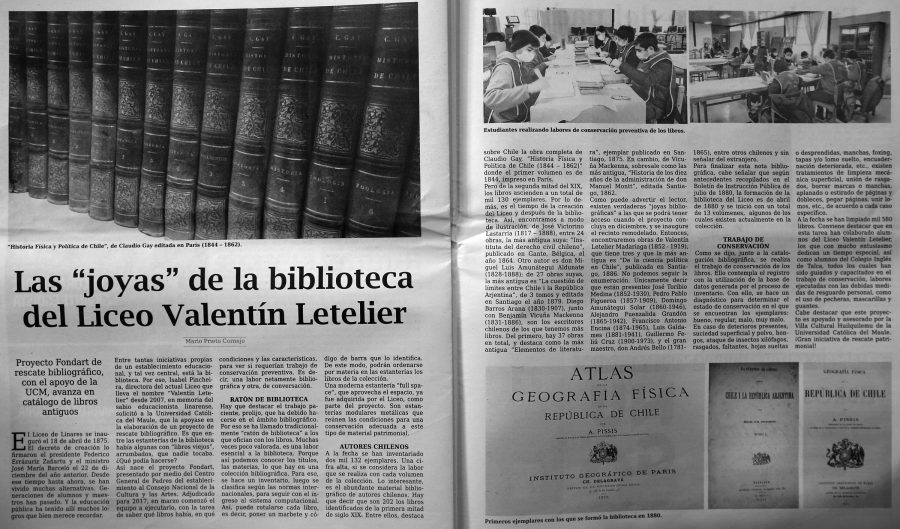 20 de agosto en Diario El Centro: “Las “joyas” de la biblioteca del Liceo Valentín Letelier”