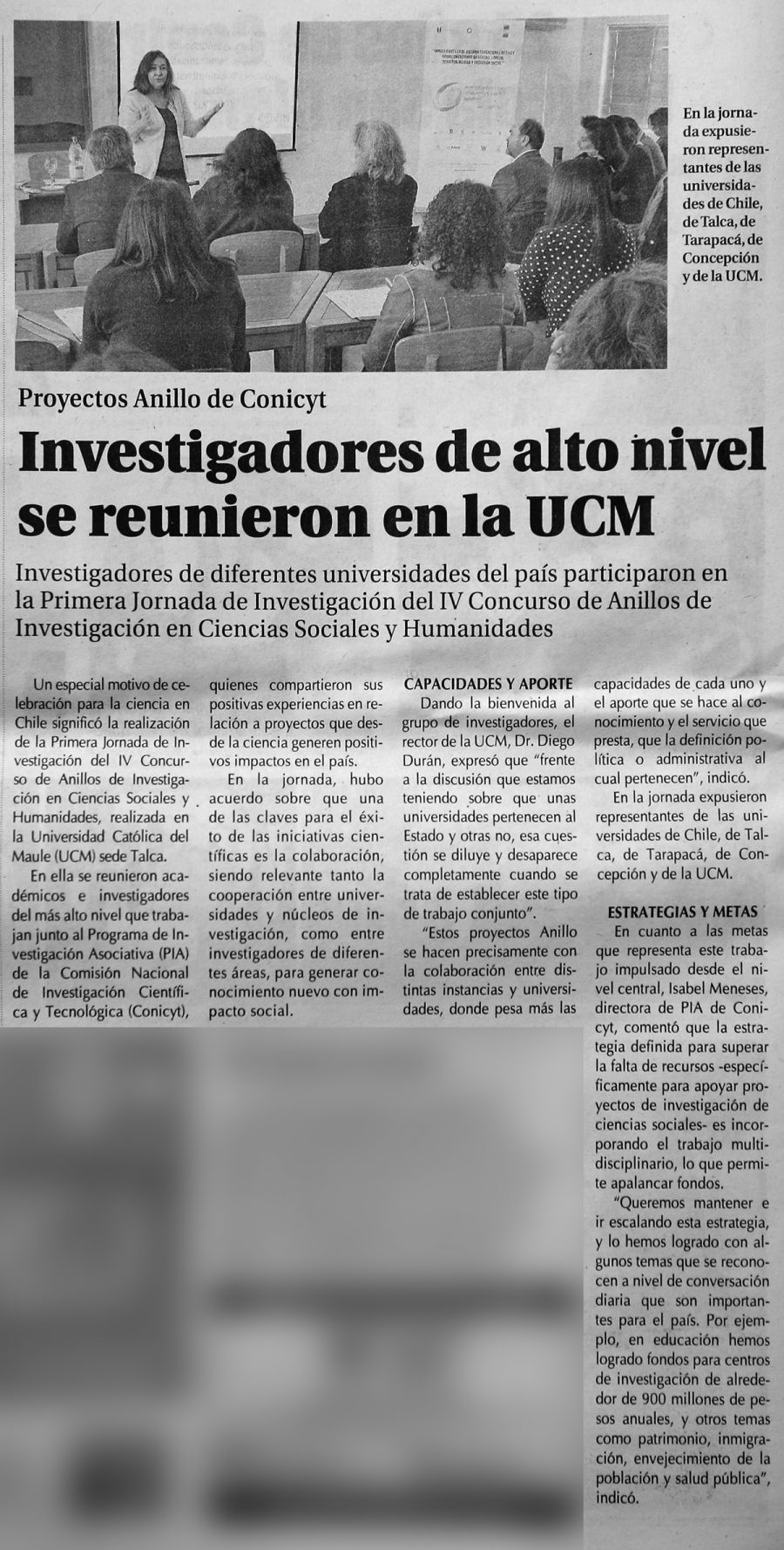 20 de agosto en Diario El Centro: “Investigadores de alto nivel se reunieron en la UCM”