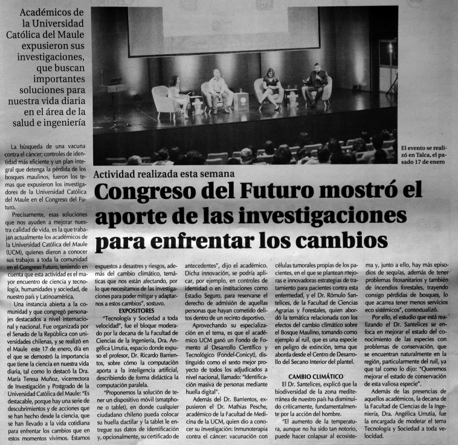 21 de enero en Diario El Centro: “Congreso del Futuro mostró el aporte de las investigaciones para enfrentar los cambios”