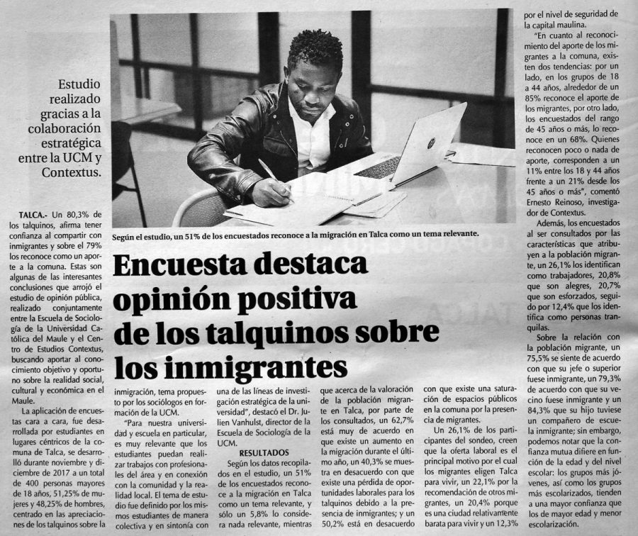 22 de enero en Diario El Centro: “Encuesta destaca opinión positiva de los talquinos sobre los inmigrantes”
