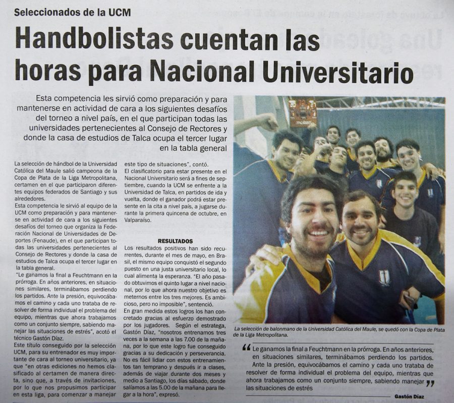 22 de agosto en Diario El Centro: “Handbolistas cuentan las horas para Nacional Universitario”