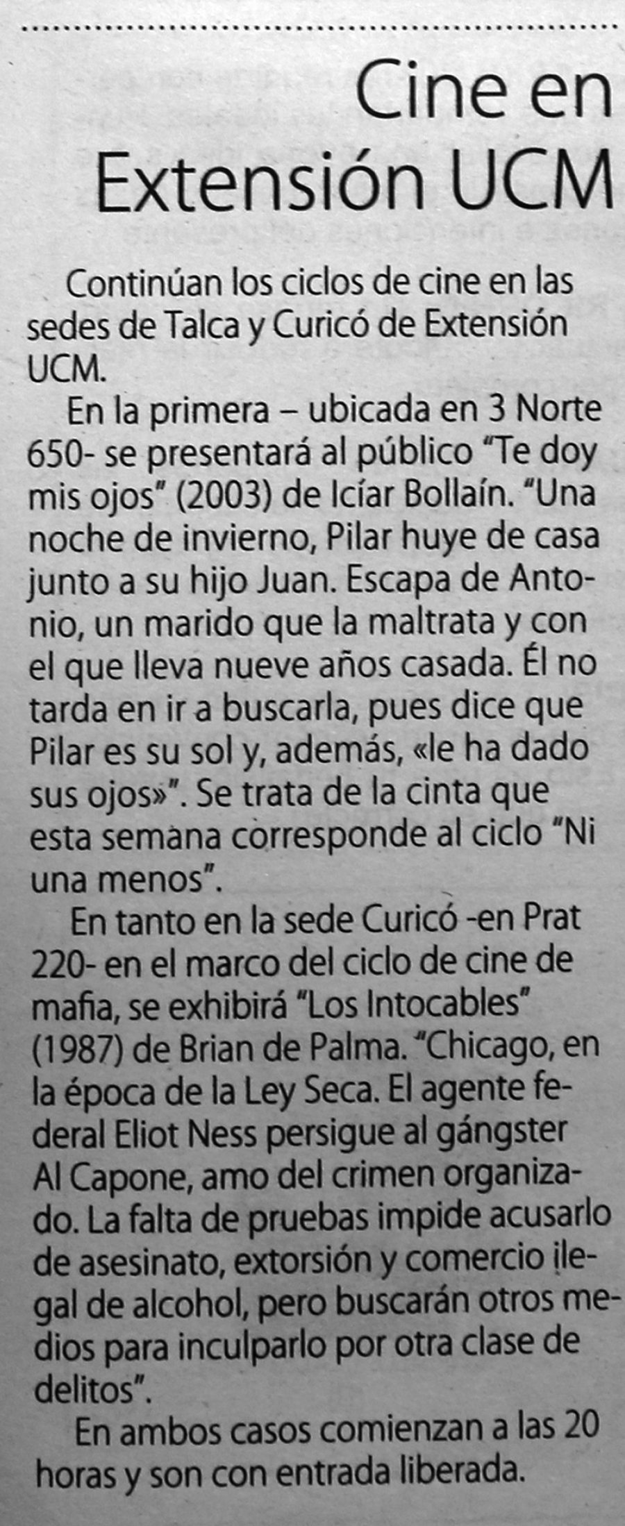 22 de agosto en Diario El Centro: “Cine en Extensión UCM”