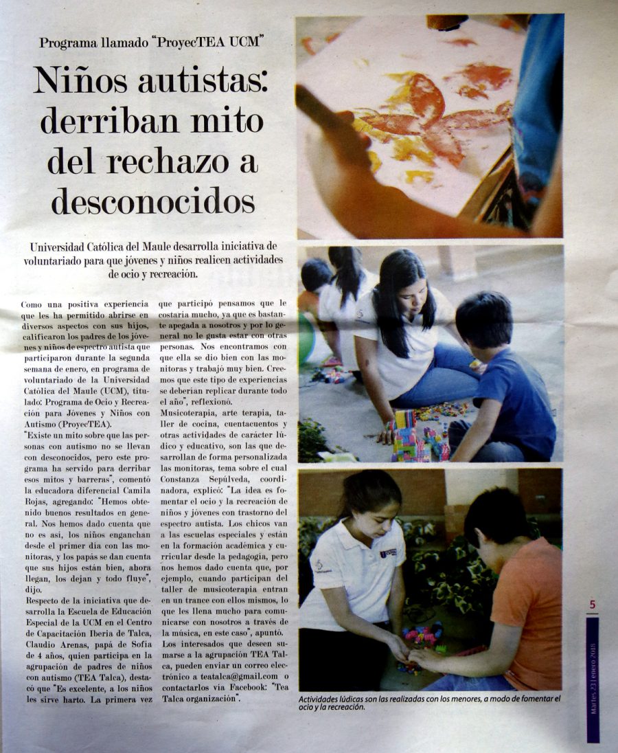 23 de enero en Diario El Centro: “Niños autistas: Derriban mito del rechazo a desconocidos”