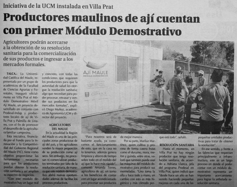 23 de abril en Diario El Centro: “Productores maulinos de ají cuentan con primer Módulo Demostrativo”