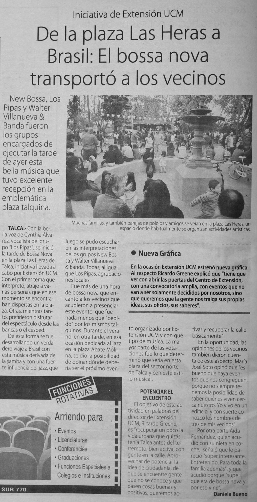 23 de abril en Diario El Centro: “De la plaza Las Heras a Brasil: El bossa nova transportó a los vecinos”