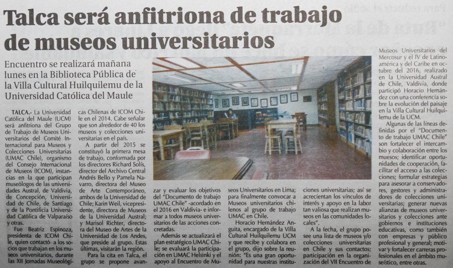 23 de abril en Diario El Centro: “Talca será anfitriona de trabajo de museos universitarios”
