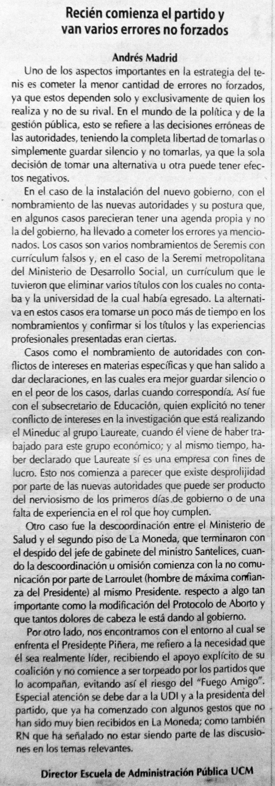 23 de abril en Diario El Centro: “Recién comienza el partido y van varios errores no forzados”