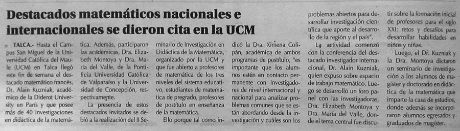23 de abril en Diario El Centro: “Destacados matemáticos nacionales e internacionales se dieron cita en la UCM”