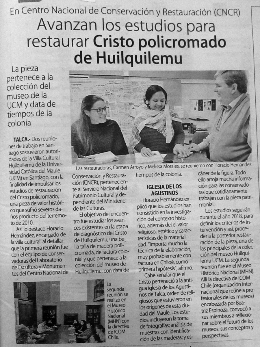 23 de abril en Diario El Centro: “Avanzan los estudios para restaurar Cristo policromado de Huilquilemu”