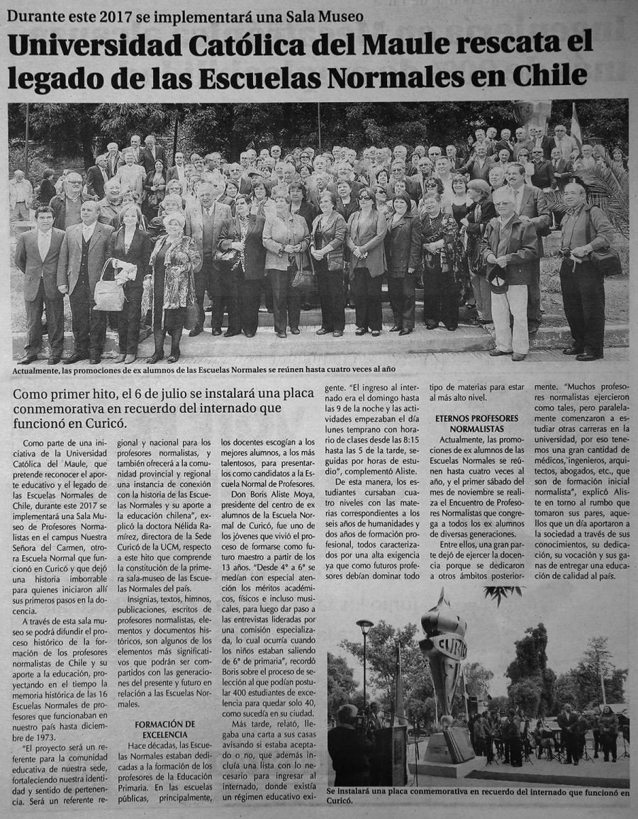 23 de junio en Diario El Centro: “Universidad Católica del Maule rescata el legado de las Escuelas Normales en Chile”