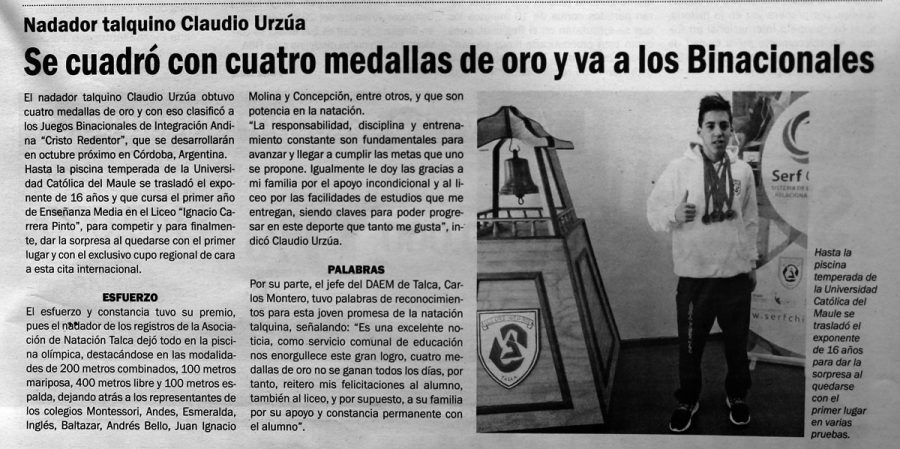 23 de agosto en Diario El Centro: “Se cuadró con cuatro medallas de oro y va a los Binacionales”