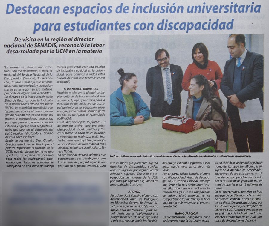 24 de julio en Diario El Centro: “Destacan espacios de inclusión universitaria para estudiantes con discapacidad”