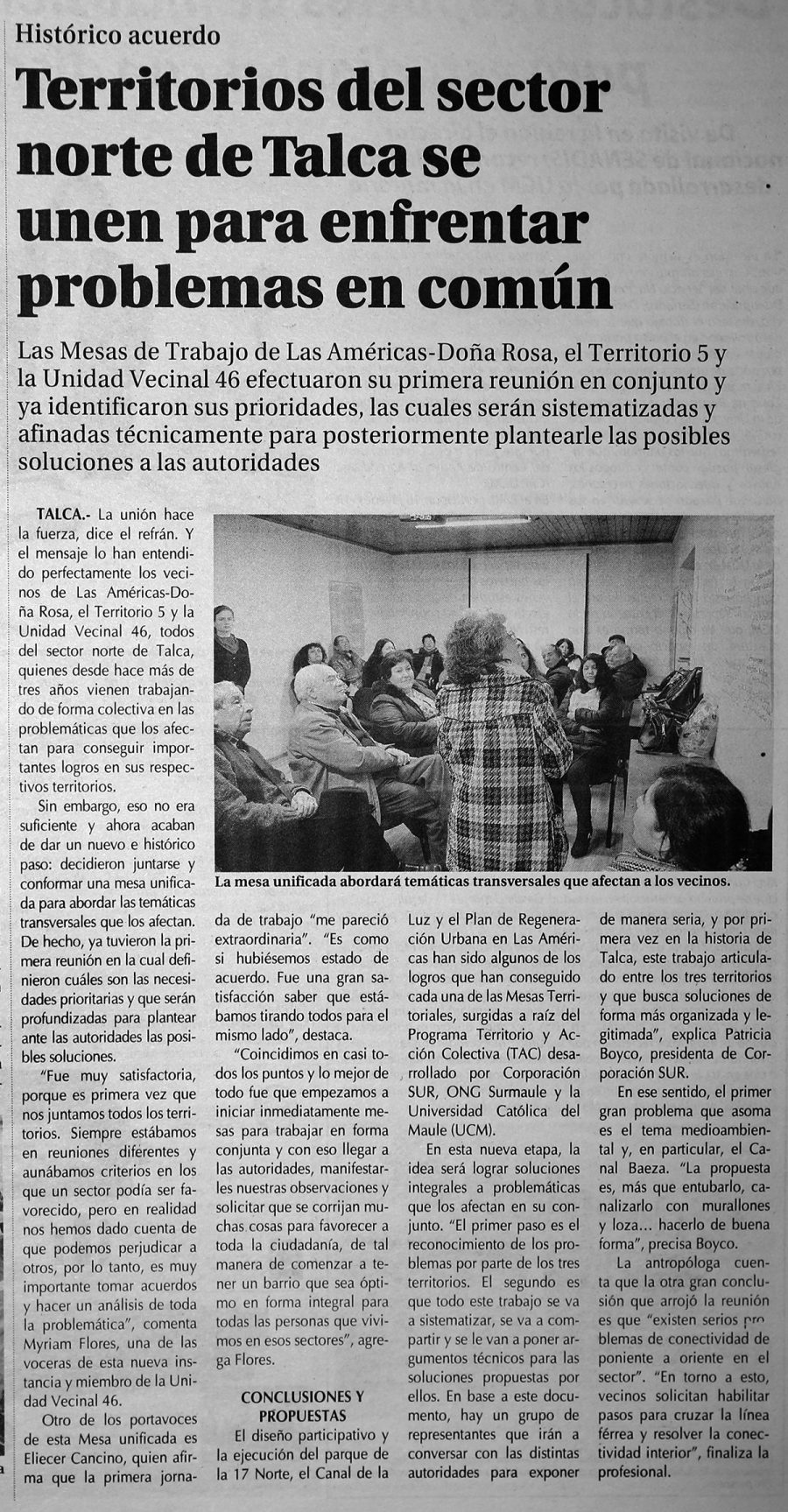 24 de julio en Diario El Centro: “Territorios del sector norte de Talca se unen para enfrentar problemas en común”