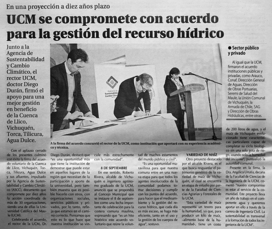 24 de septiembre en Diario El Centro: “UCM se compromete con acuerdo para la gestión del recurso hídrico”