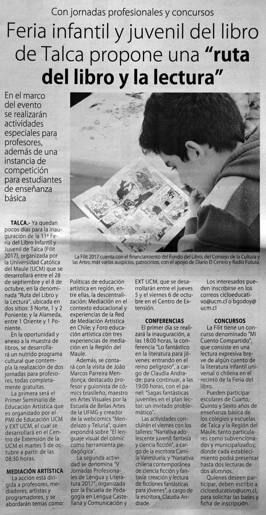 24 de septiembre en Diario El Centro: “Feria Infantil y Juvenil de libro de Talca proporciona una “ruta del libro y la lectura”