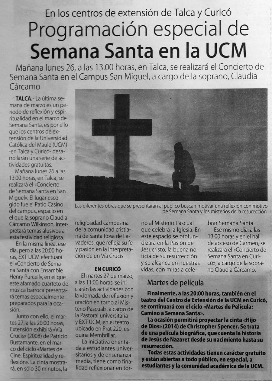 25 de marzo en Diario El Centro: “Programación especial de Semana Santa en la UCM”