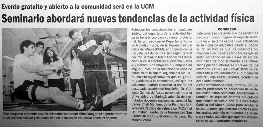 25 de abril en Diario El Centro: “Seminario abordará nuevas tendencias de la actividad física”