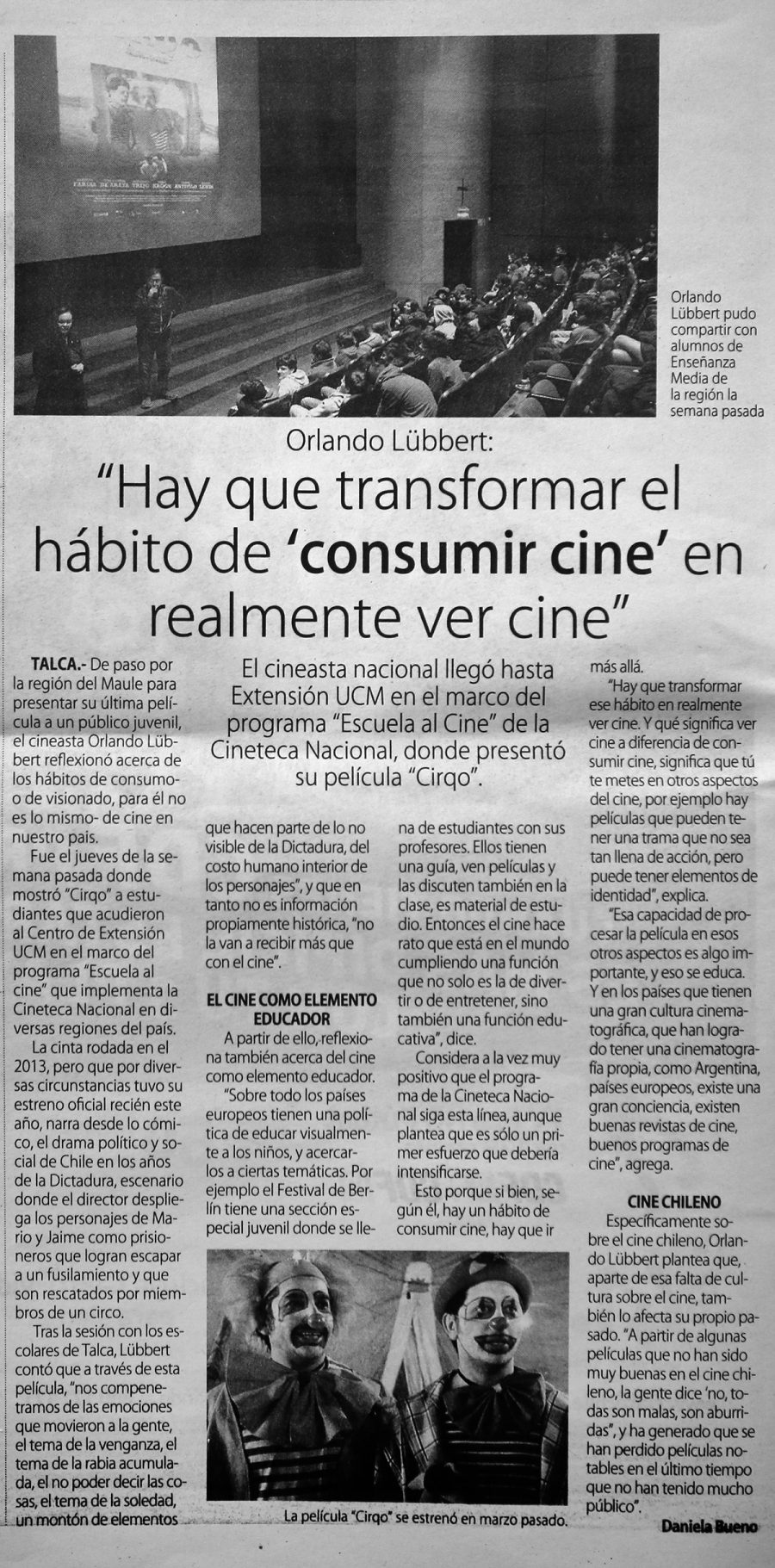25 de abril en Diario El Centro: “Hay que transformar el hábito de consumir cine en realmente ver cine”