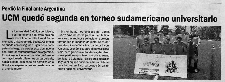 25 de septiembre en Diario El Centro: “UCM quedó segunda en torneo sudamericano universitario”