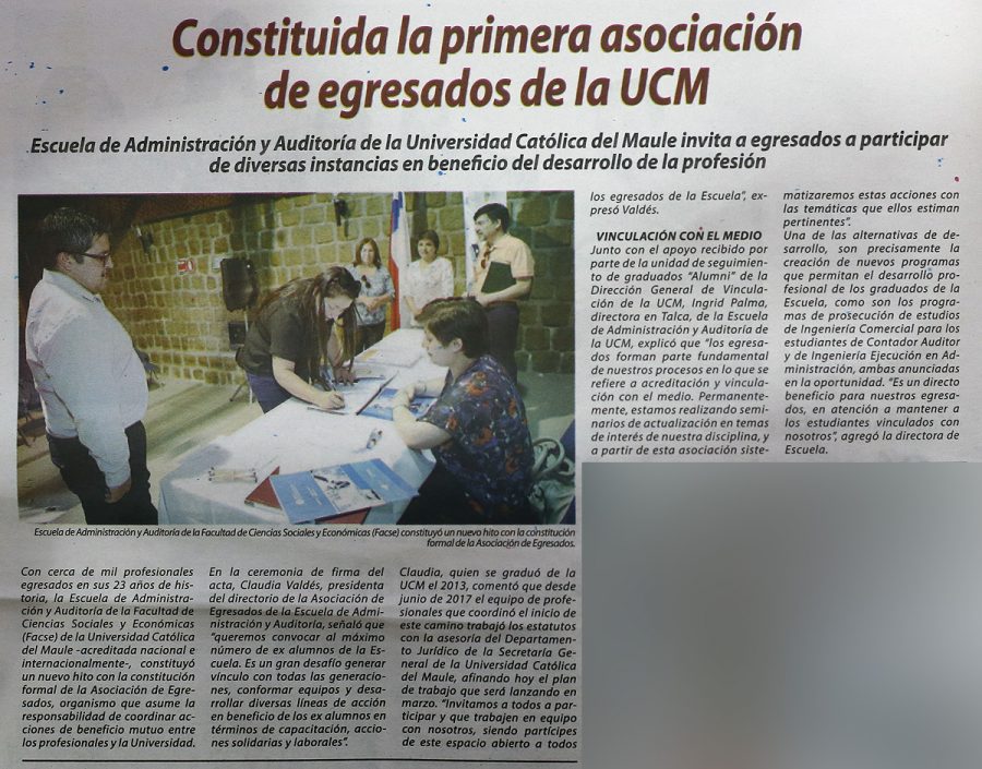 26 de diciembre en Diario El Centro: “Constituida la primera asociación de egresados de la UCM”