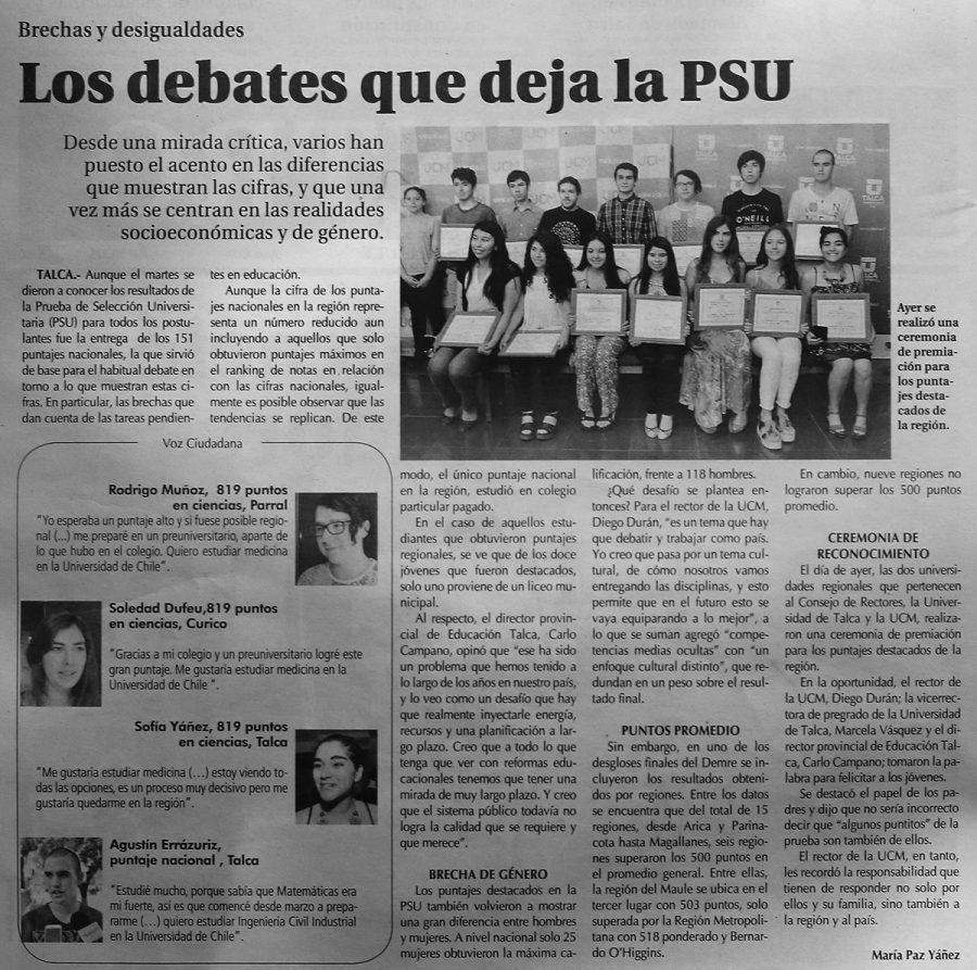 28 de diciembre en Diario El Centro: “Los debates que deja la PSU”