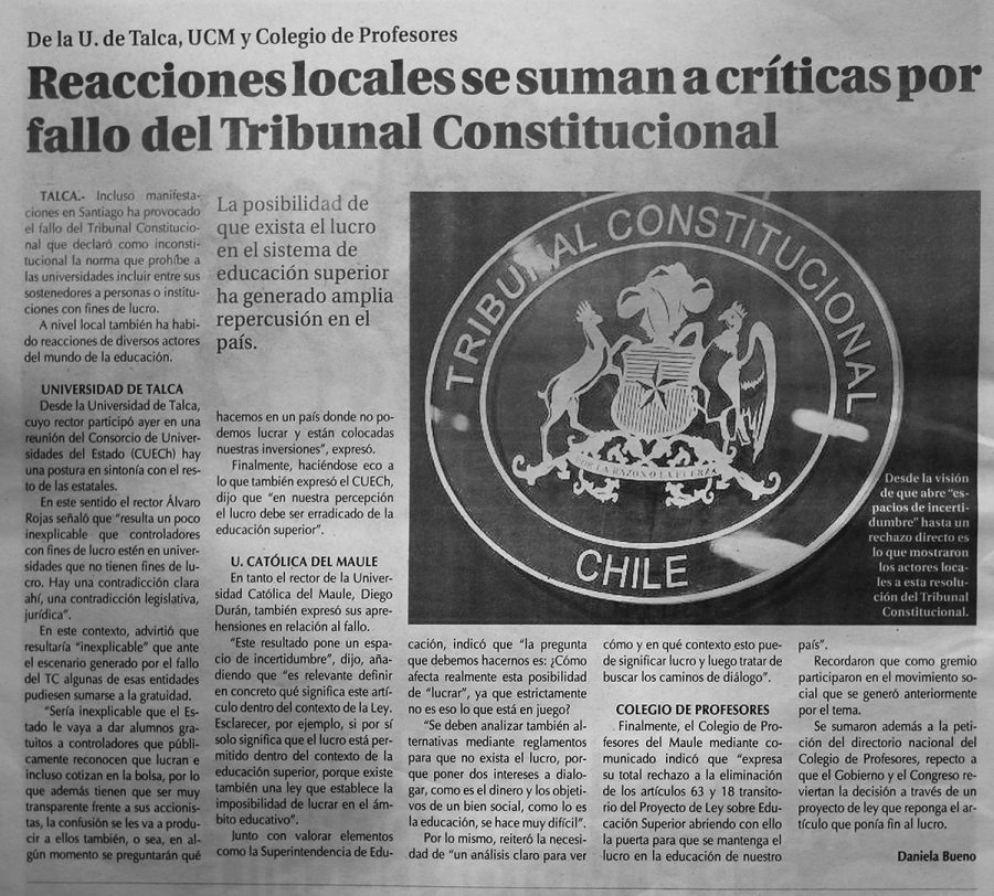 29 de marzo en Diario El Centro: “Reacciones locales se suman a críticas por fallo del Tribunal Constitucional”