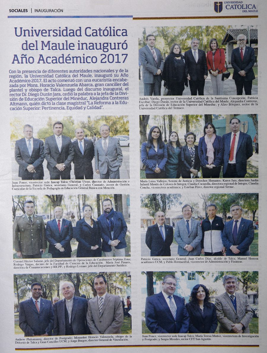 30 de abril en Diario El Centro: “Universidad Católica del Maule inauguró su Año Académico 2017”