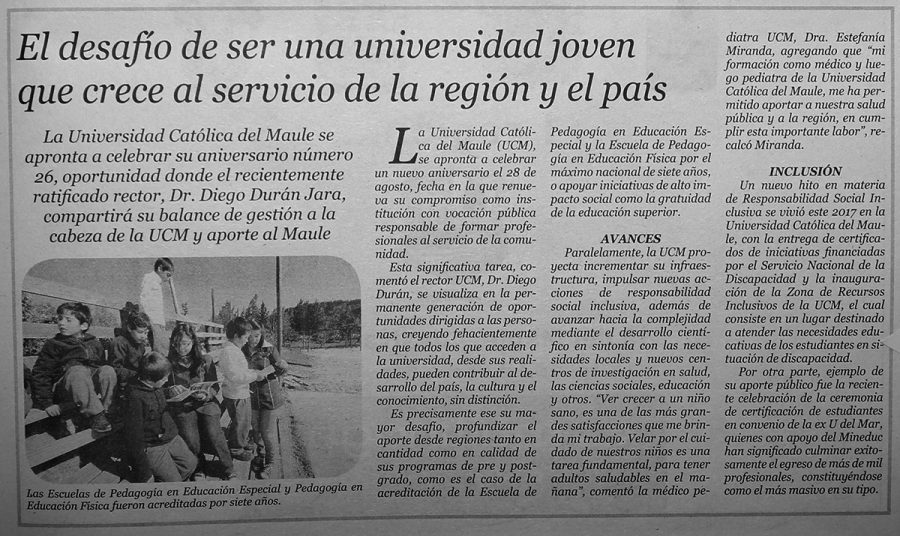 30 de julio en Diario El Centro: “El desafío de ser una universidad joven que crece al servicio de la región y el país”
