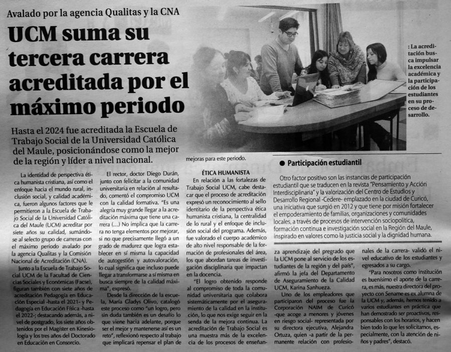 30 de octubre en Diario El Centro: “UCM suma su tercera carrera acreditada por el máximo periodo”