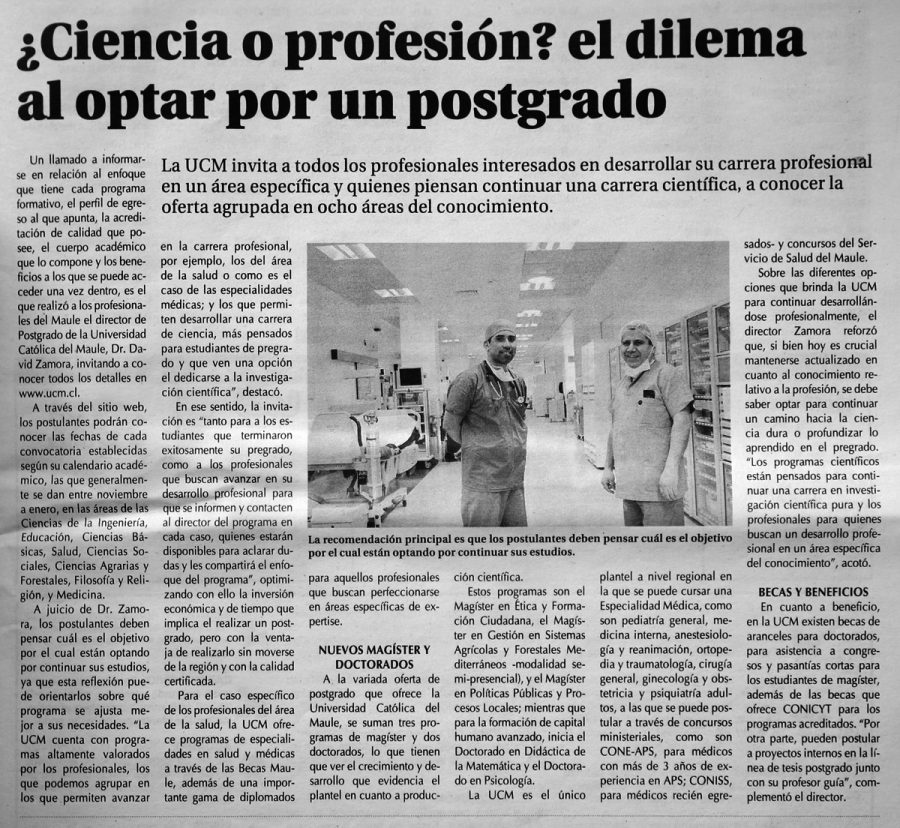 31 de diciembre en Diario El Centro: “¿Ciencia o profesión? el dilema al optar por un postgrado”