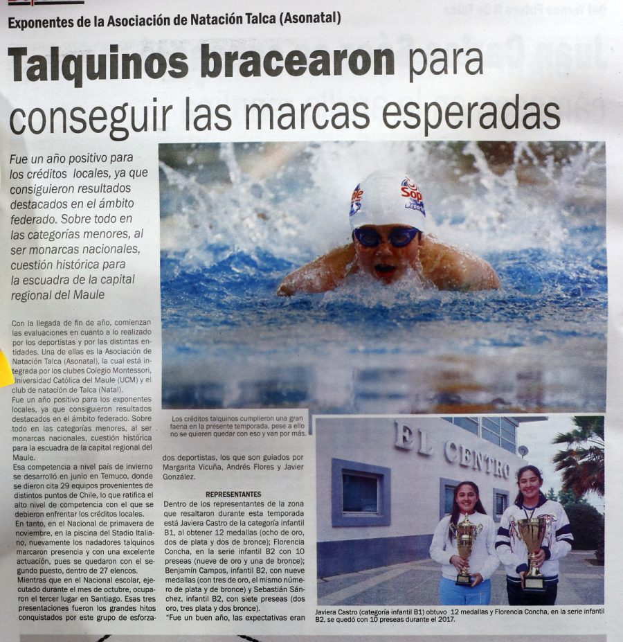 04 de diciembre en Diario El Centro: “Talquinos bracearon para conseguir las marcas esperadas”