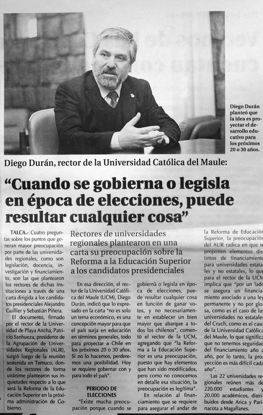 09 de diciembre en Diario El Centro: “Cuando se gobierna o legisla en época de elecciones, puede resultar cualquier cosa”