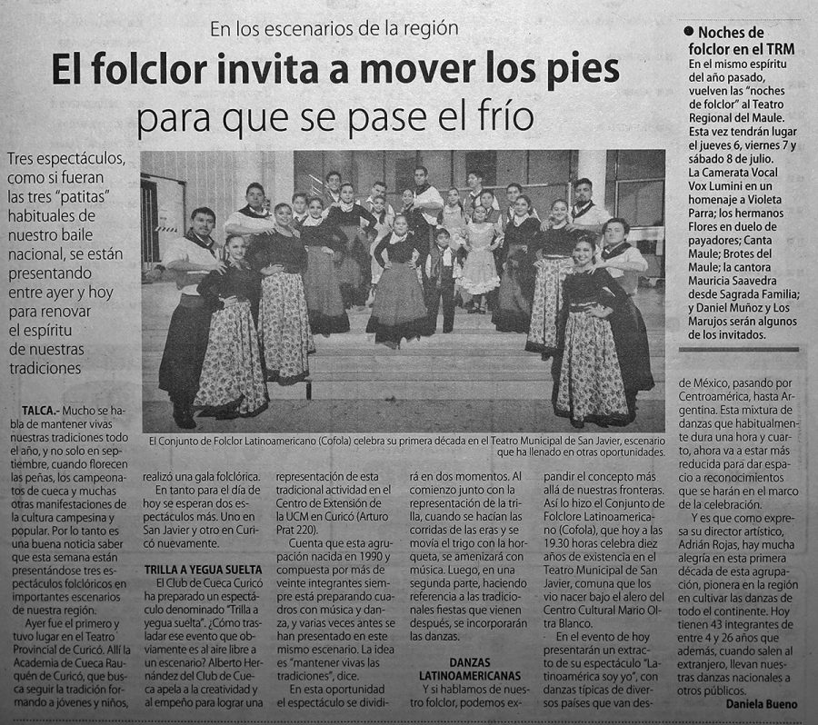 15 de junio en Diario El Centro: “El folclor invita a mover los pies para que se pase el frío”
