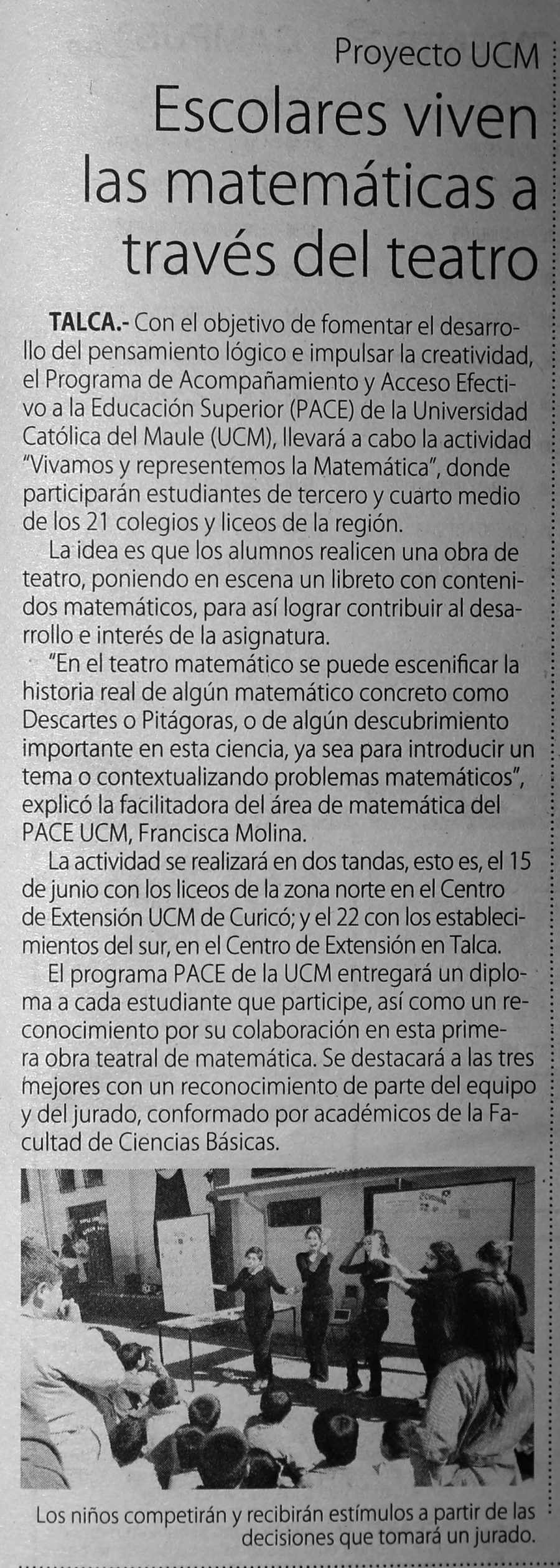 12 de junio en Diario El Centro: “Escolares viven las matemáticas a través del teatro”