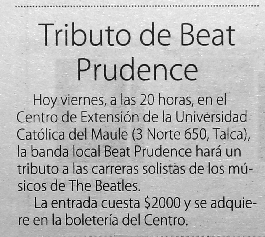 16 de junio en Diario El Centro: “Tributo de Beat Prudence”