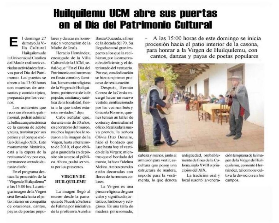 26 de mayo en Diario El Heraldo: “Huilquilemu UCM abre sus puertas en el Día del Patrimonio Cultural”