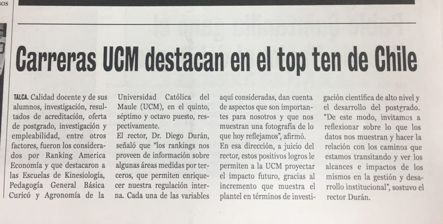 25 de octubre en Diario La Prensa: “Carreras UCM destacan en el top ten de Chile”