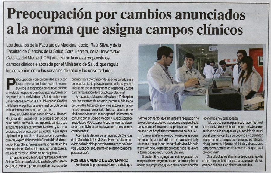 28 de agosto en Diario La Segunda: “Preocupación por cambios anunciados a la norma que asigna campos clínicos”