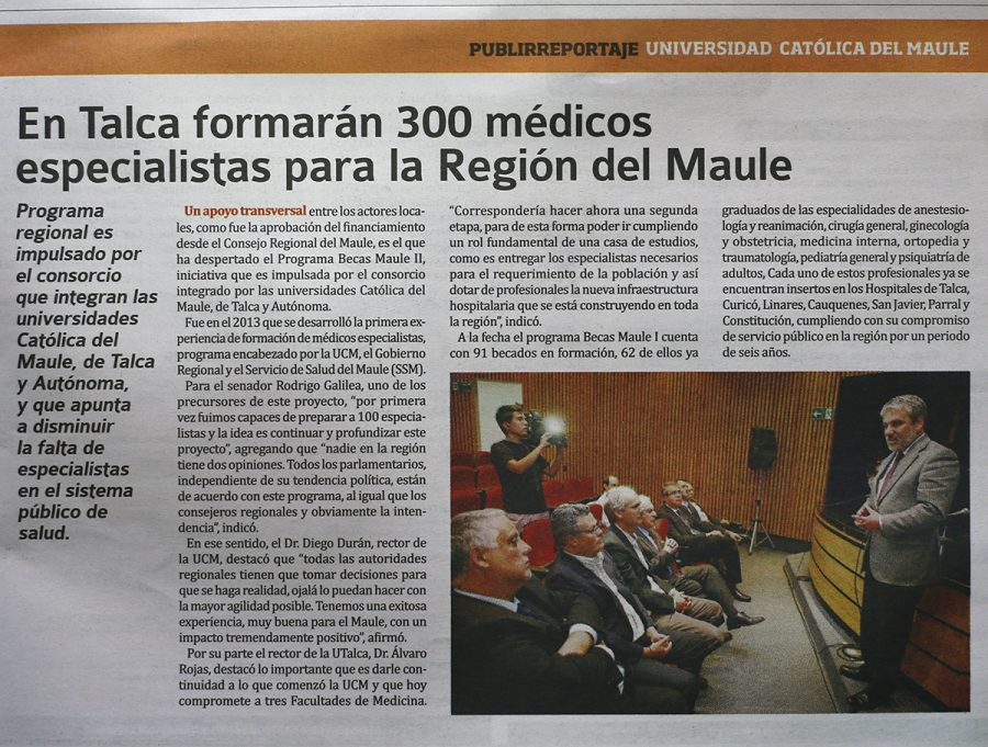 01 de abril en Diario La Tercera: “En Talca formarán 300 médicos especialistas para la Región del Maule”
