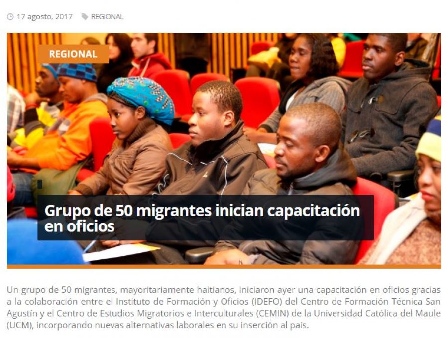 17 de agosto en Redmaule.com: “Grupo de 50 migrantes inician capacitación en oficios”