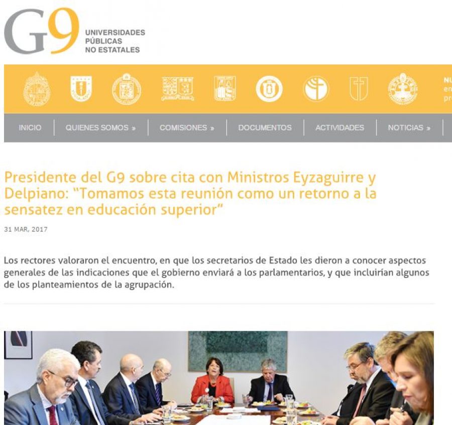31 de marzo en Red G9: “Presidente del G9 sobre cita con ministros Eyzaguirre y Delpiano: “Tomamos esta reunión como un retorno a la sensatez en Educación Superior